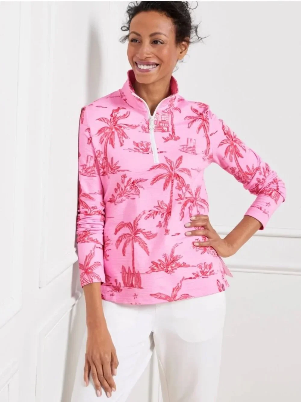 Talbots Cozy Crush Beach Villa Half Zip Pullover Pink UPF 50 Resort Size Small - Picture 4 of 11